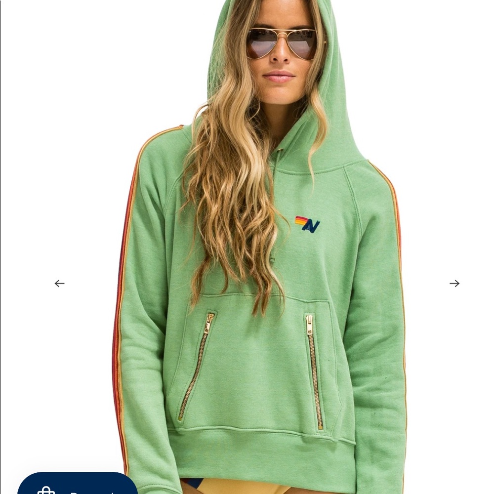 Aviator Nation Mint Hoodie Velvet Stripes Small